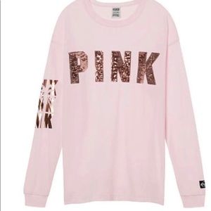 VS Pink long sleeve bling tee oversized size Small